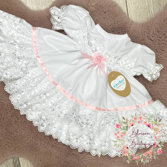 Kinder Boutique White and Pink Puffball Dress