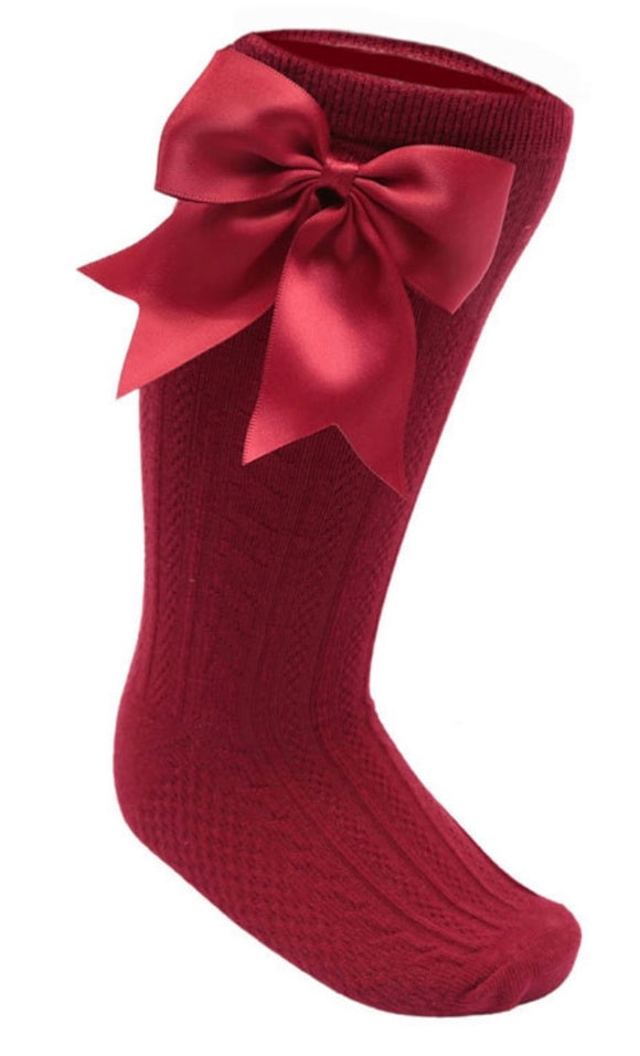 Deep Red Bow Knee Socks