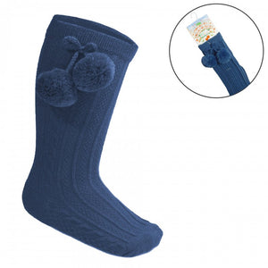 Dusky Blue Pom Pom Knee Socks
