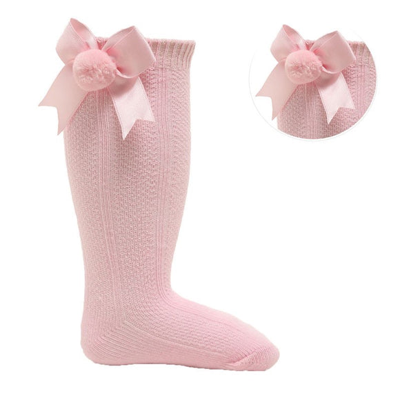Pink Pom Pom Knee Socks