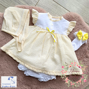Baby-Ferr Lemon Summer Dress with Bonnet