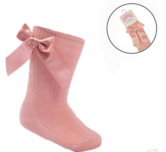 Rose Gold Pink Bow Knee Socks